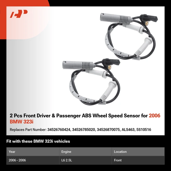 2 Pcs Front Driver & Passenger ABS Wheel Speed Sensor for 2006 BMW 323i