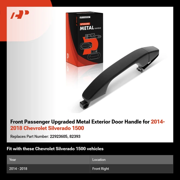 Front Passenger Upgraded Metal Exterior Door Handle for 2014-2018 Chevrolet Silverado 1500