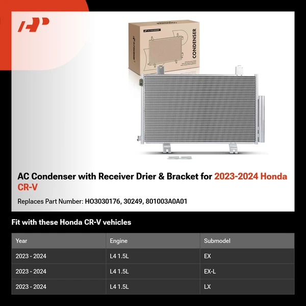 AC Condenser with Receiver Drier & Bracket for 2023-2024 Honda CR-V