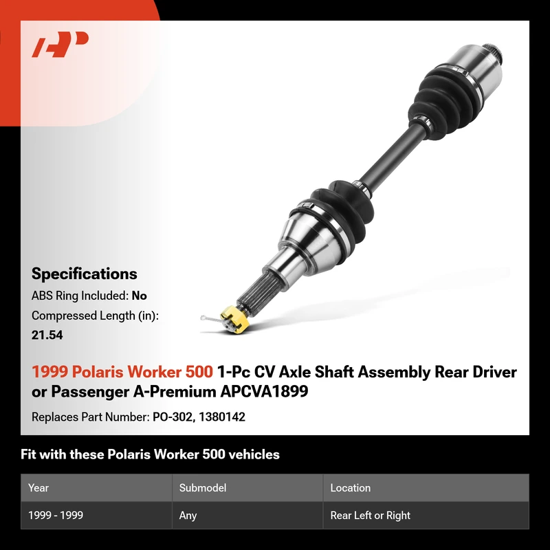 1999 Polaris Worker 500 1-Pc CV Axle Shaft Assembly Rear Driver or Passenger A-Premium APCVA1899