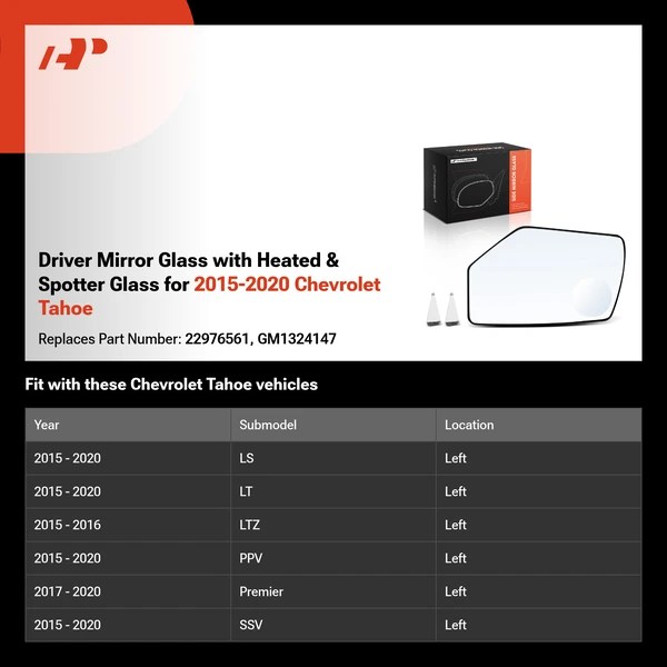 Driver Mirror Glass with Heated & Spotter Glass for 2015-2020 Chevrolet Tahoe