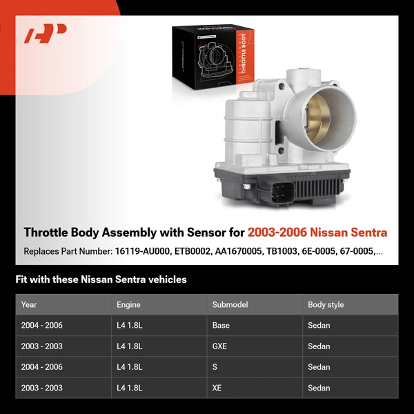 Throttle Body Assembly with Sensor for 2003-2006 Nissan Sentra