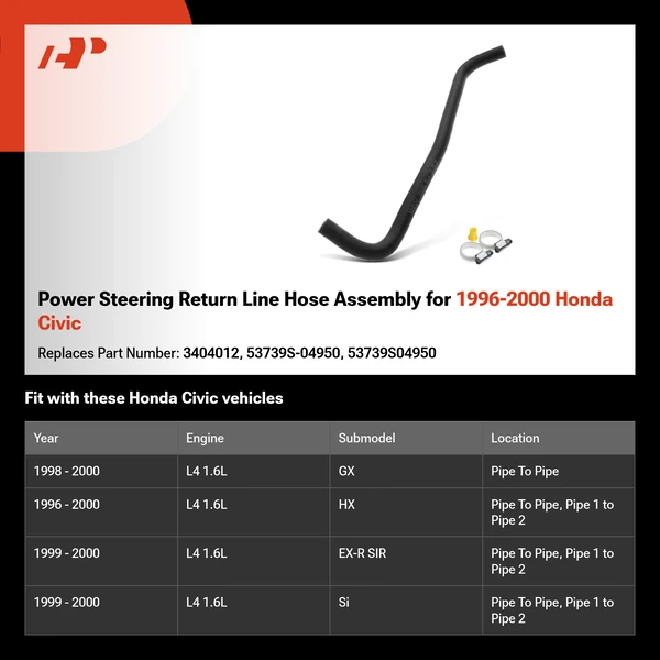 Power Steering Return Line Hose Assembly for 1996-2000 Honda Civic