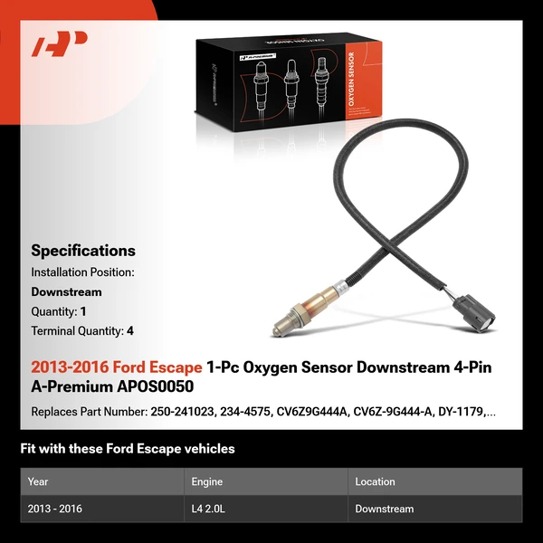 2013-2016 Ford Escape 1-Pc Oxygen Sensor Downstream 4-Pin A-Premium APOS0050