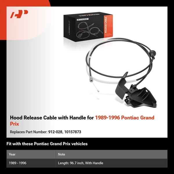 Hood Release Cable with Handle for 1989-1996 Pontiac Grand Prix