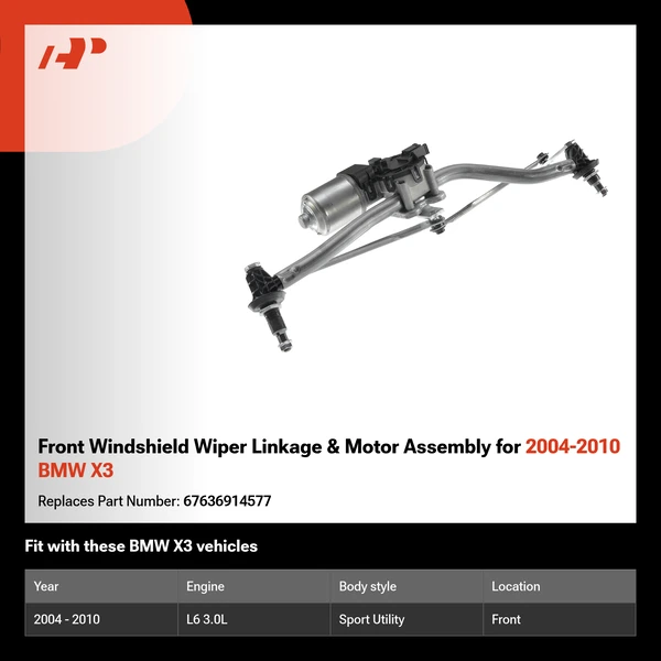 Front Windshield Wiper Linkage & Motor Assembly for 2004-2010 BMW X3