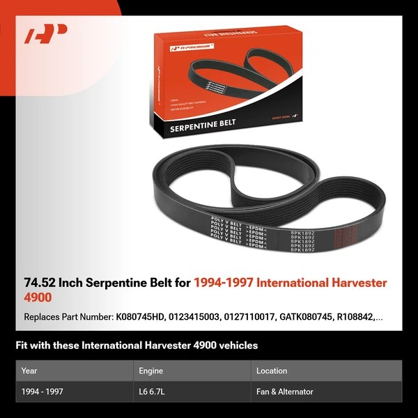 74.52 Inch Serpentine Belt for 1994-1997 International Harvester 4900