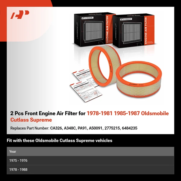 2 Pcs Front Engine Air Filter for 1978-1981 1985-1987 Oldsmobile Cutlass Supreme