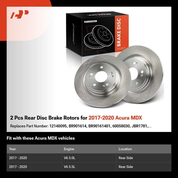 2 Pcs Rear Disc Brake Rotors for 2017-2020 Acura MDX