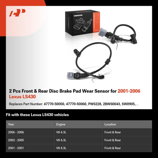 2 Pcs Front & Rear Disc Brake Pad Wear Sensor for 2001-2006 Lexus LS430