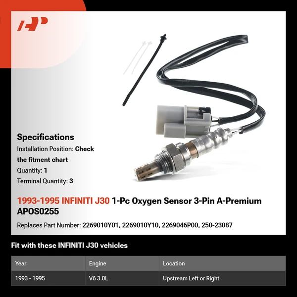 1993-1995 INFINITI J30 1-Pc Oxygen Sensor 3-Pin A-Premium APOS0255
