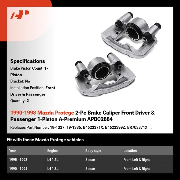 1990-1998 Mazda Protege 2-Pc Brake Caliper Front Driver & Passenger 1-Piston A-Premium APBC2884