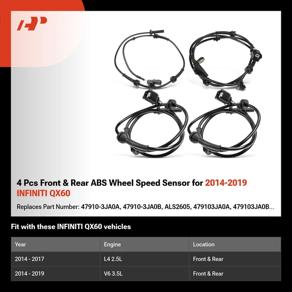 4 Pcs Front & Rear ABS Wheel Speed Sensor for 2014-2019 INFINITI QX60