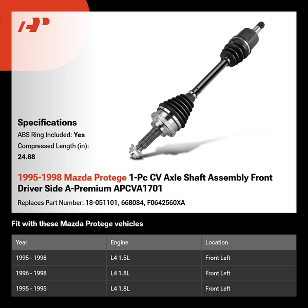 1995-1998 Mazda Protege 1-Pc CV Axle Shaft Assembly Front Driver Side A-Premium APCVA1701