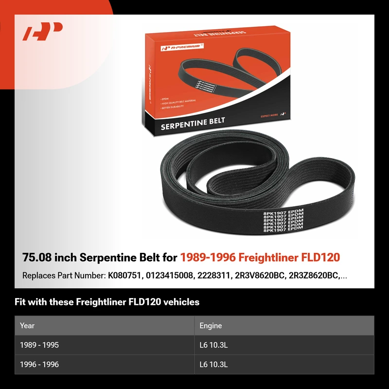75.08 inch Serpentine Belt for 1989-1996 Freightliner FLD120