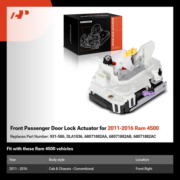Front Passenger Door Lock Actuator for 2011-2016 Ram 4500