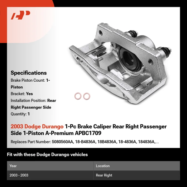 2003 Dodge Durango 1-Pc Brake Caliper Rear Right Passenger Side 1-Piston A-Premium APBC1709