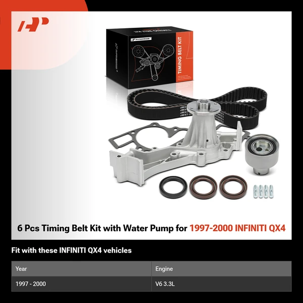 6 Pcs Timing Belt Kit with Water Pump for 1997-2000 INFINITI QX4