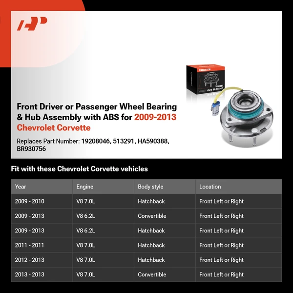 Front Driver or Passenger Wheel Bearing & Hub Assembly with ABS for 2009-2013 Chevrolet Corvette