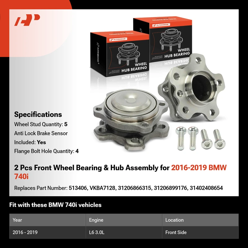 2 Pcs Front Wheel Bearing & Hub Assembly for 2016-2019 BMW 740i