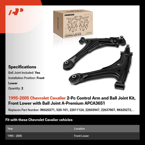 1995-2005 Chevrolet Cavalier 2-Pc Control Arm and Ball Joint Kit, Front Lower with Ball Joint A-Premium APCA3651