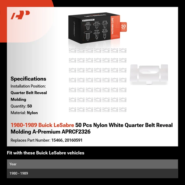 1980-1989 Buick LeSabre 50 Pcs Nylon White Quarter Belt Reveal Molding A-Premium APRCF2326