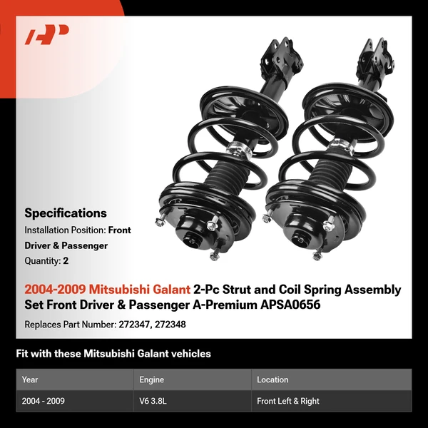 2004-2009 Mitsubishi Galant 2-Pc Strut and Coil Spring Assembly Set Front Driver & Passenger A-Premium APSA0656