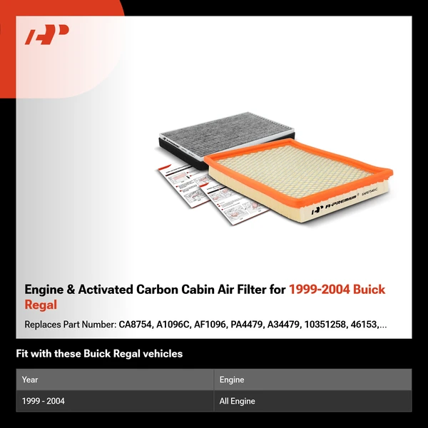 Engine & Activated Carbon Cabin Air Filter for 1999-2004 Buick Regal