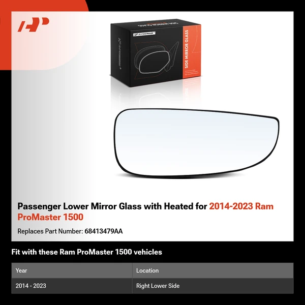 Passenger Lower Mirror Glass with Heated for 2014-2023 Ram ProMaster 1500