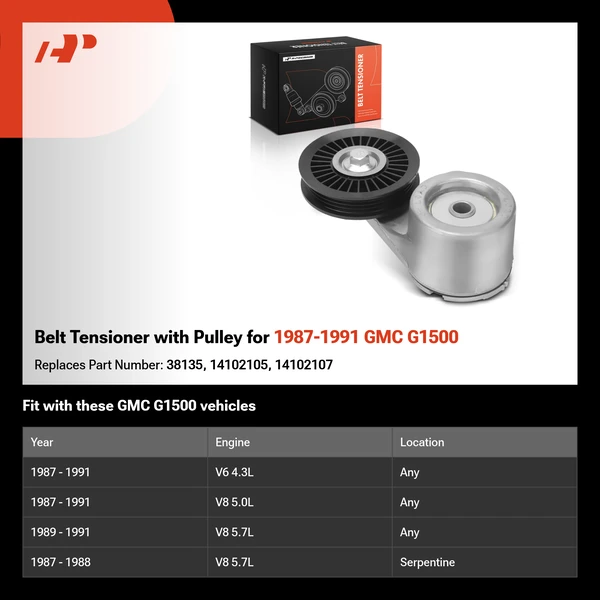 Belt Tensioner with Pulley for 1987-1991 GMC G1500