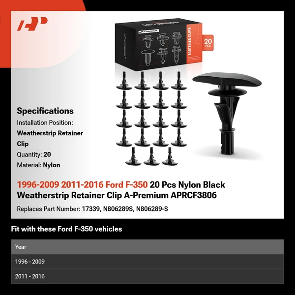 1996-2009 2011-2016 Ford F-350 20 Pcs Nylon Black Weatherstrip Retainer Clip A-Premium APRCF3806
