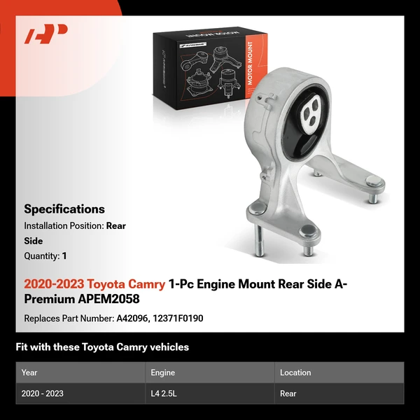 2020-2023 Toyota Camry 1-Pc Engine Mount Rear Side A-Premium APEM2058