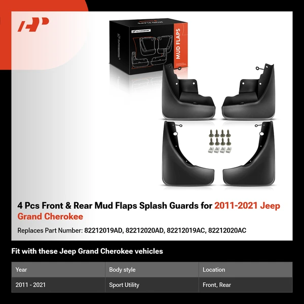 4 Pcs Front & Rear Mud Flaps Splash Guards  for 2011-2021 Jeep Grand Cherokee