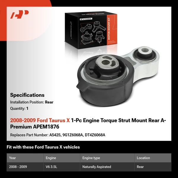2008-2009 Ford Taurus X 1-Pc Engine Torque Strut Mount Rear A-Premium APEM1876