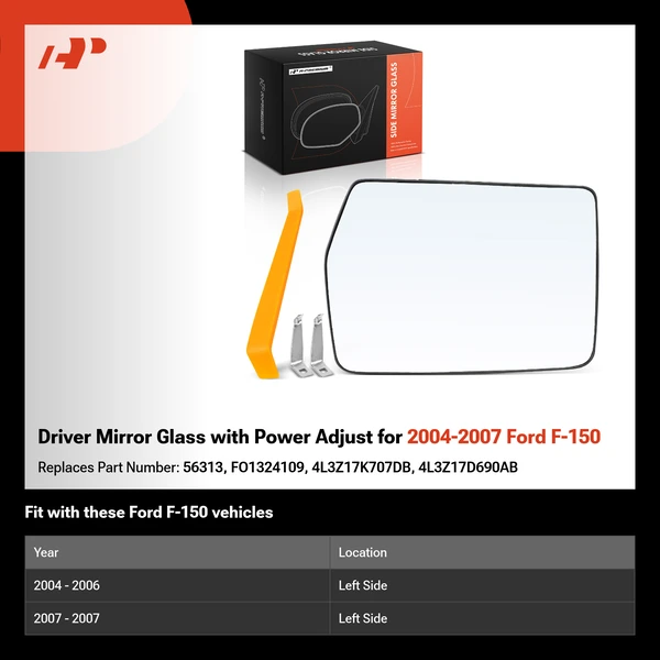 Driver Mirror Glass with Power Adjust for 2004-2007 Ford F-150
