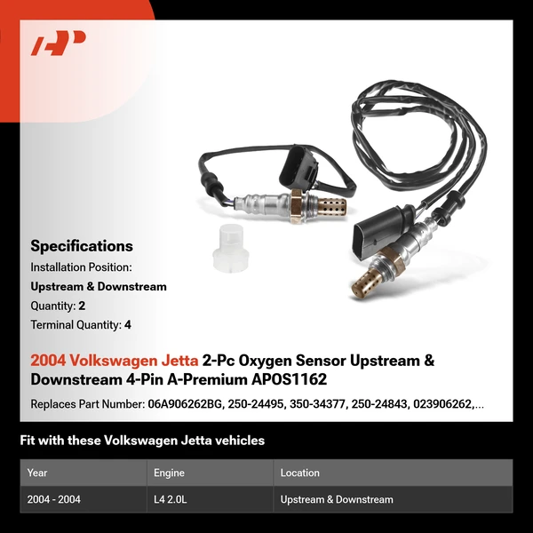 2004 Volkswagen Jetta 2-Pc Oxygen Sensor Upstream & Downstream 4-Pin A-Premium APOS1162