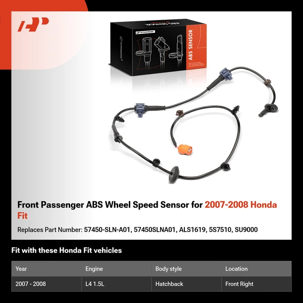 Front Passenger ABS Wheel Speed Sensor for 2007-2008 Honda Fit