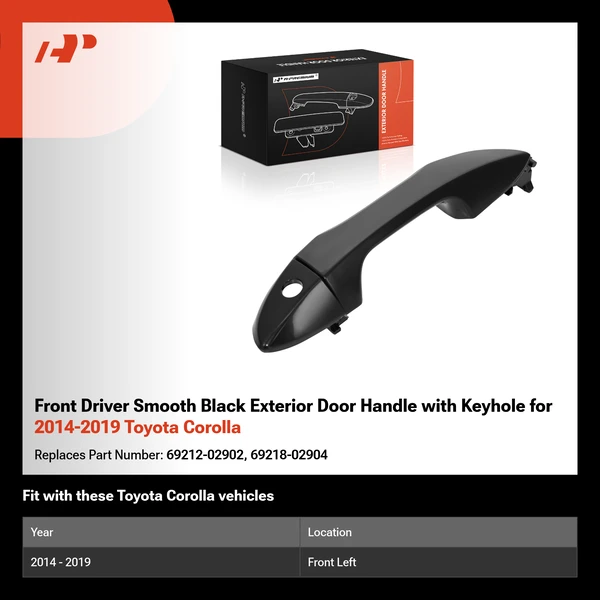Front Driver Smooth Black Exterior Door Handle with Keyhole for 2014-2019 Toyota Corolla