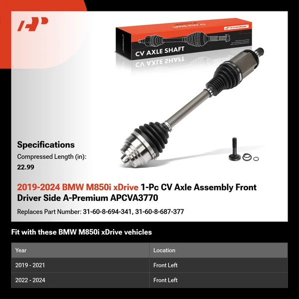 2019-2024 BMW M850i xDrive 1-Pc CV Axle Assembly Front Driver Side A-Premium APCVA3770