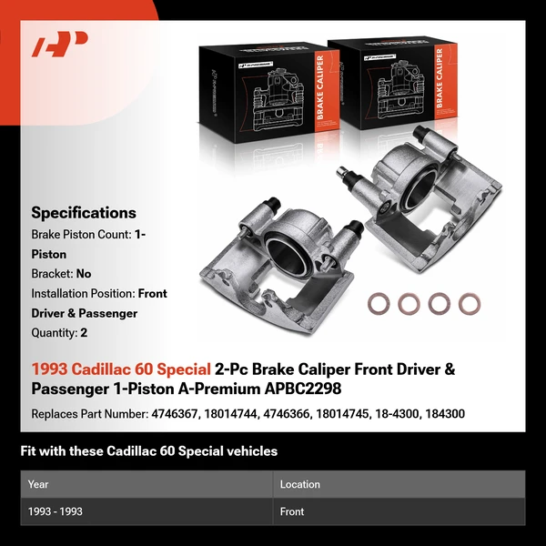 1993 Cadillac 60 Special 2-Pc Brake Caliper Front Driver & Passenger 1-Piston A-Premium APBC2298