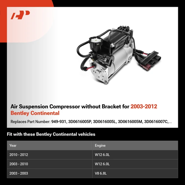 Air Suspension Compressor without Bracket for 2003-2012 Bentley Continental
