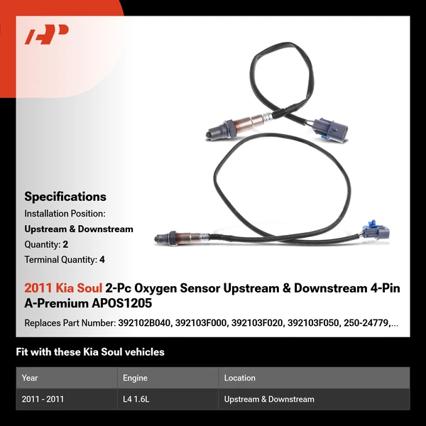 2011 Kia Soul 2-Pc Oxygen Sensor Upstream & Downstream 4-Pin A-Premium APOS1205