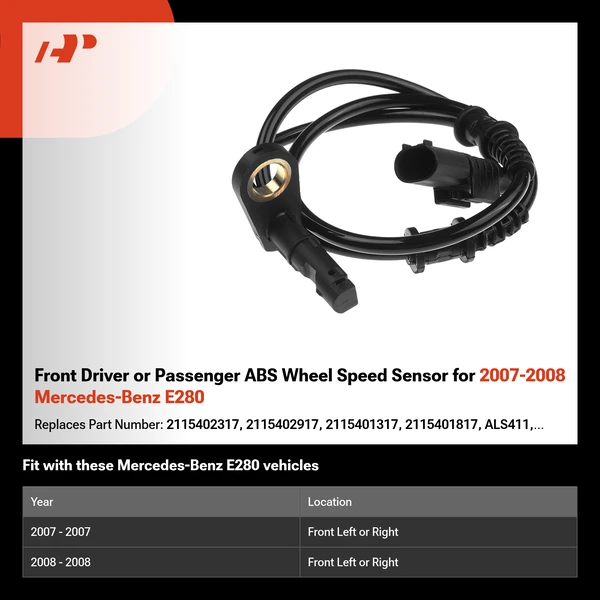 Front Driver or Passenger ABS Wheel Speed Sensor for 2007-2008 Mercedes-Benz E280