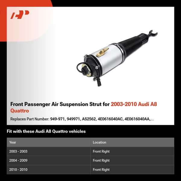 Front Passenger Air Suspension Strut for 2003-2010 Audi A8 Quattro