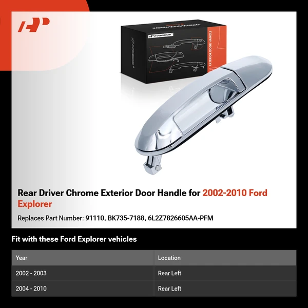 Rear Driver Chrome Exterior Door Handle for 2002-2010 Ford Explorer