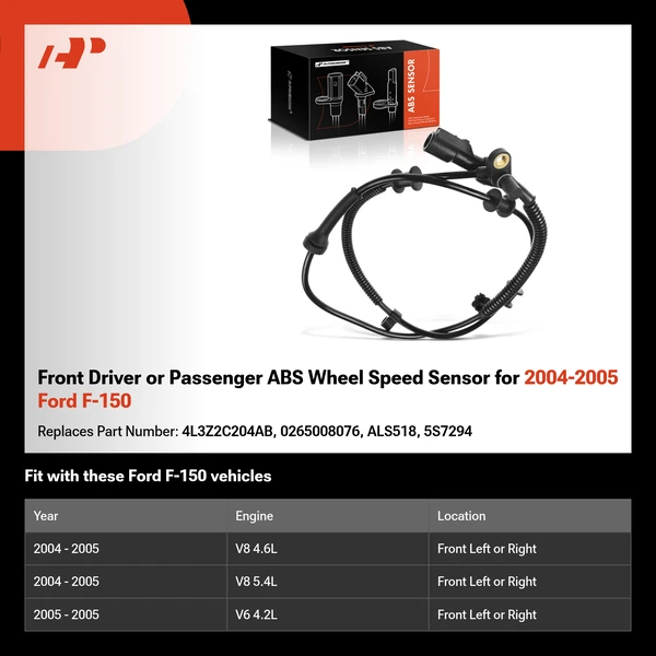 Front Driver or Passenger ABS Wheel Speed Sensor for 2004-2005 Ford F-150