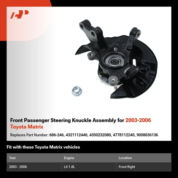 Front Passenger Steering Knuckle Assembly for 2003-2006 Toyota Matrix