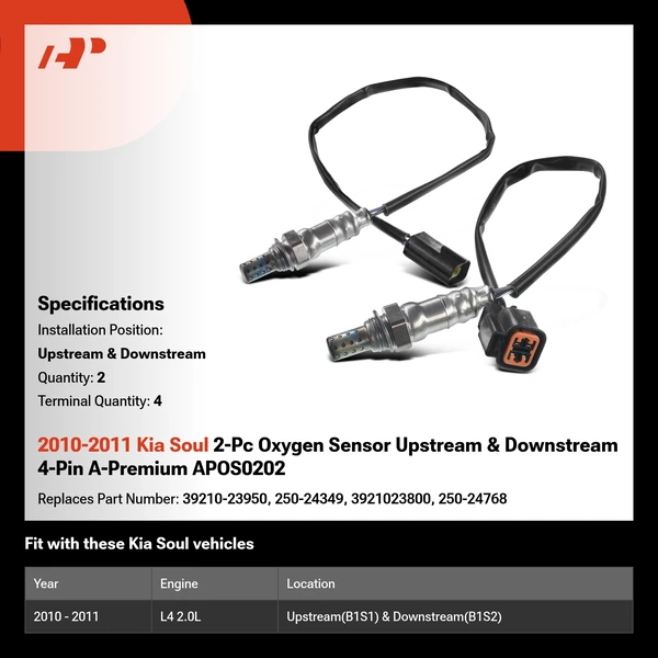 2010-2011 Kia Soul 2-Pc Oxygen Sensor Upstream & Downstream 4-Pin A-Premium APOS0202