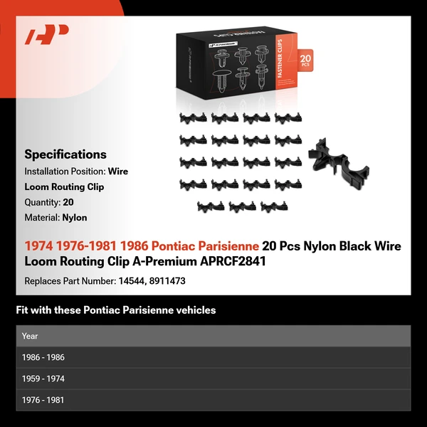 1974 1976-1981 1986 Pontiac Parisienne 20 Pcs Nylon Black Wire Loom Routing Clip A-Premium APRCF2841