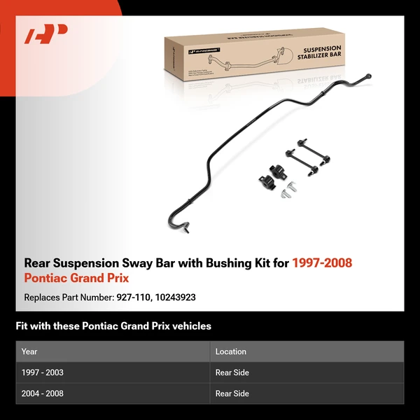 Rear Suspension Sway Bar with Bushing Kit for 1997-2008 Pontiac Grand Prix